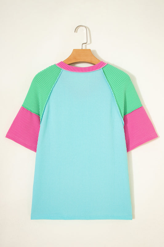 Camiseta Aruba de Canalé Retorcido con Bloques de Color