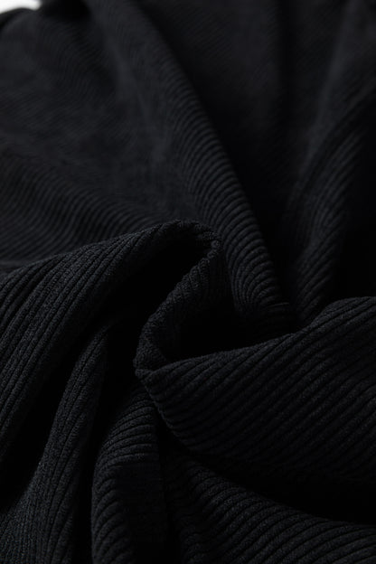Minivestido Negro Sin Mangas de Pana Tallas Grandes con Bolsillos de Parche