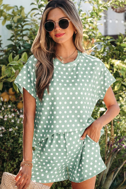 Conjunto corto estampado de lunares verdes