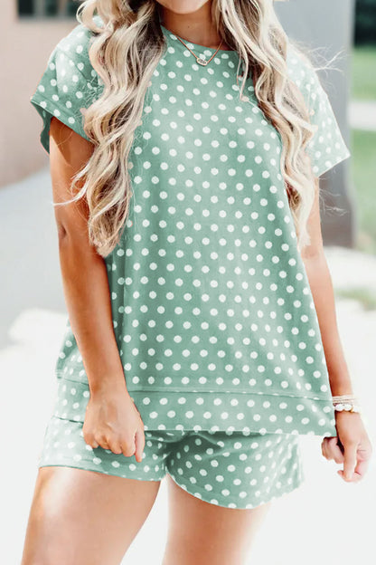 Conjunto corto estampado de lunares verdes