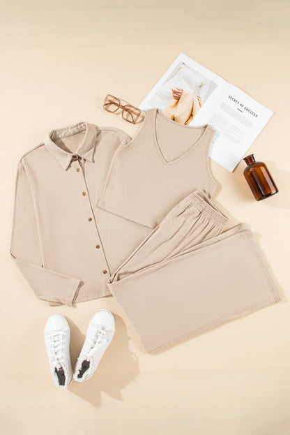 Conjunto de salón de punto suave de 3 piezas en color avena