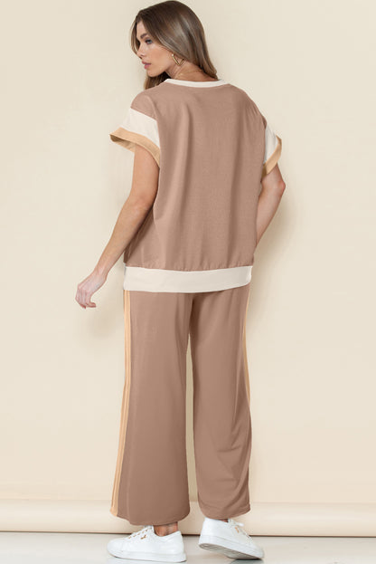 Smoke Gray Color Block Detail Casual Two-piece Set - Snoopy's Closet