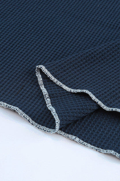Blue Textured Round Neck Long Sleeve Top - Snoopy's Closet