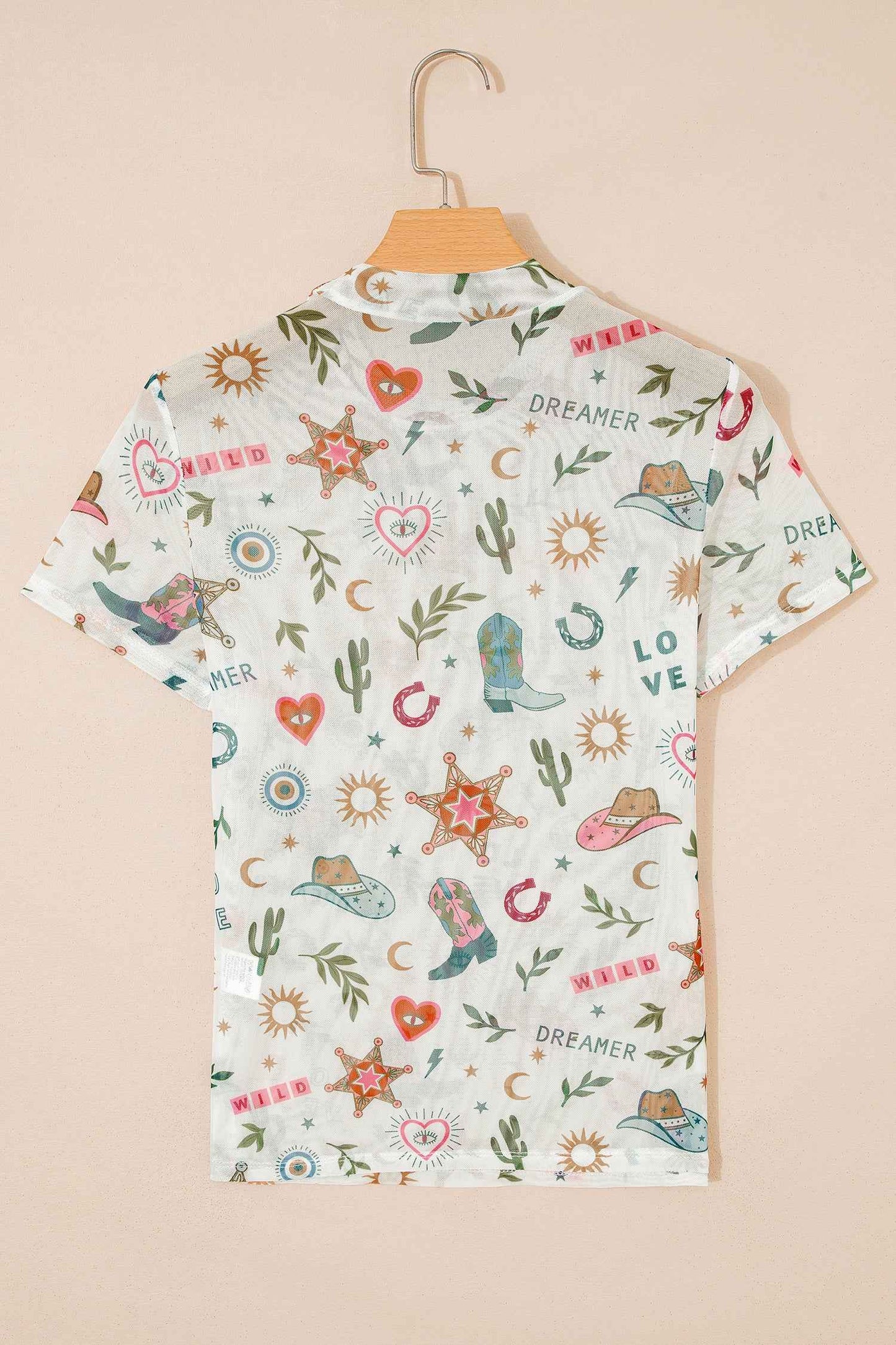 White LOVE WILD DREAMER Western Print Sheer Mesh Top