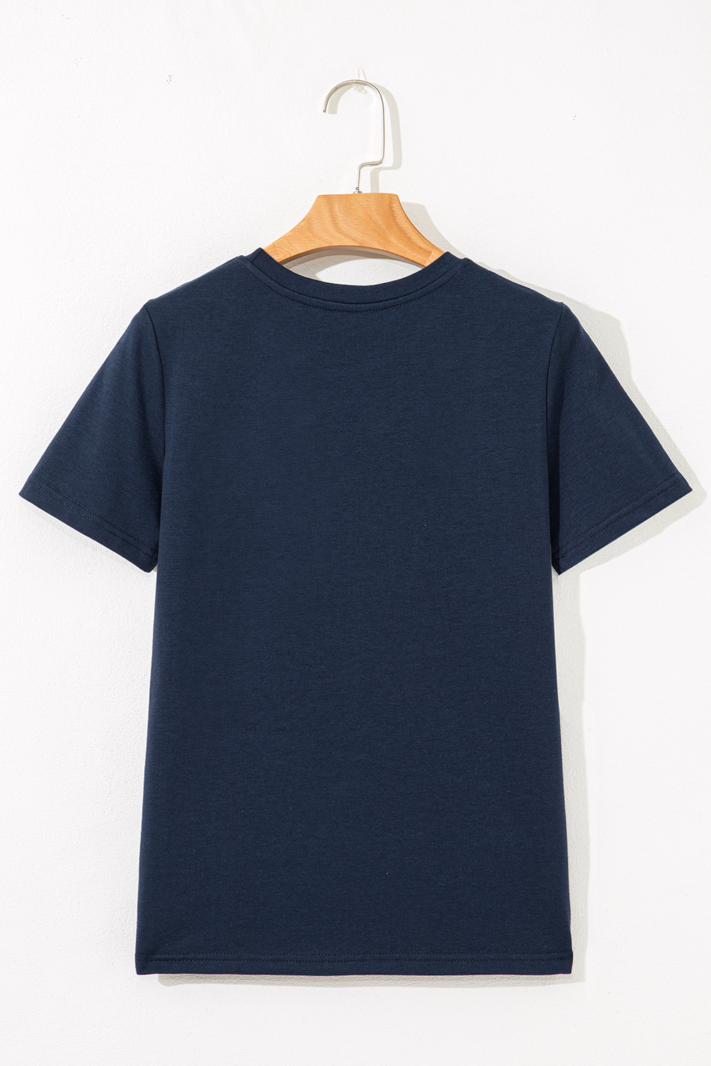 Dirty blue Solid Color Toothpick Stripe Round Neck T Shirt - Snoopy's Closet