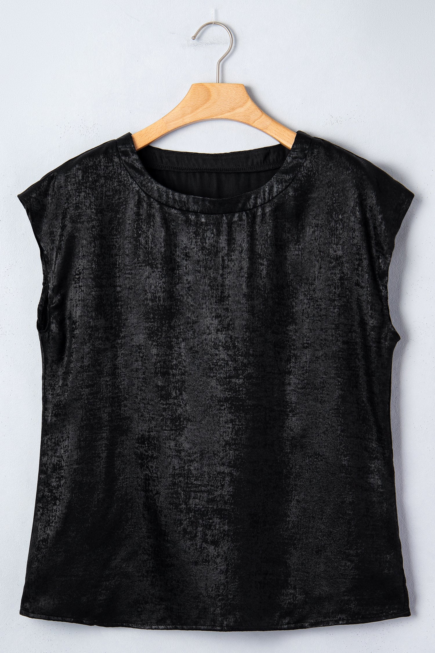 Black Metallic Round Neck Cap Sleeve Tee - Snoopy's Closet