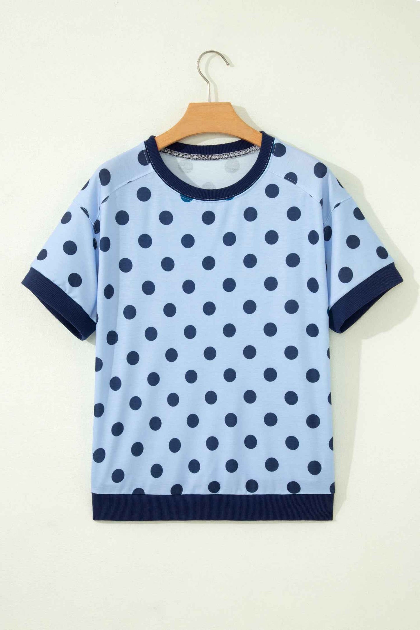 Pink Color Block Trim Polka Dot Casual Tee