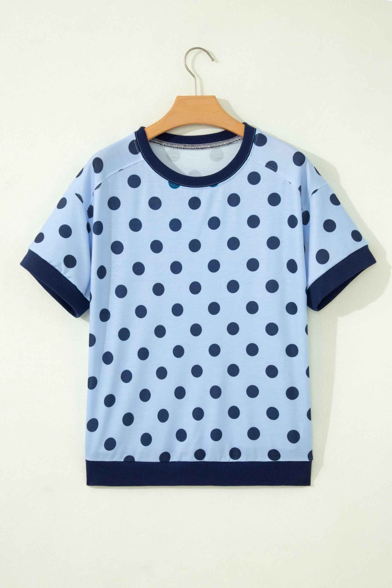 Pink Color Block Trim Polka Dot Casual Tee