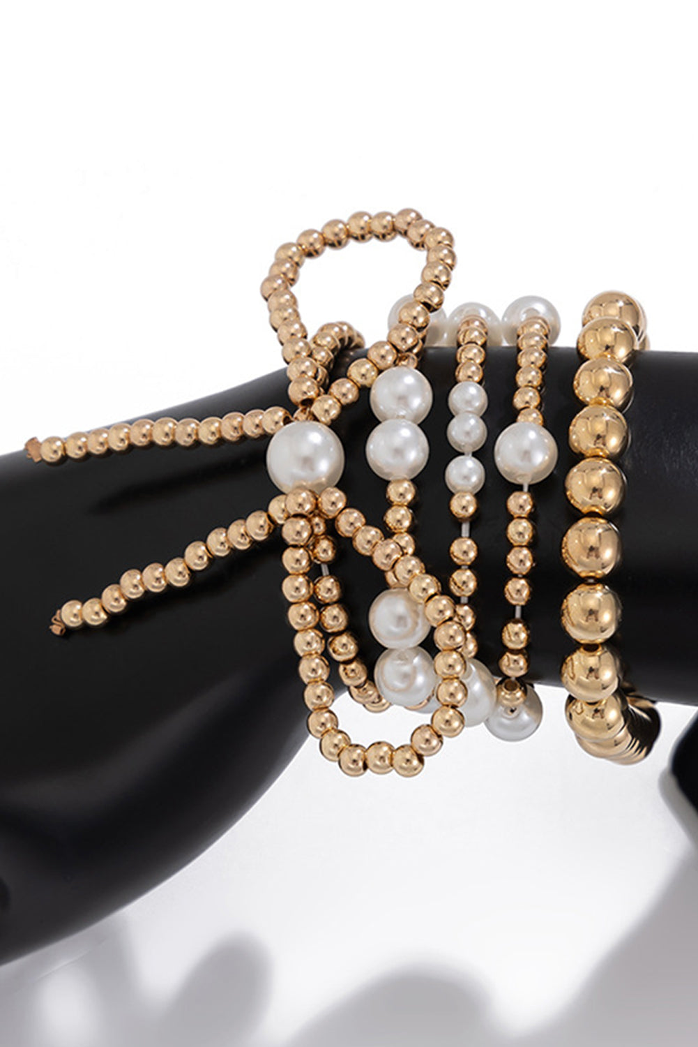 Gold Bow Knot Pearl Beaded Multi Layered Bracelet Set - Snoopy's Closet
