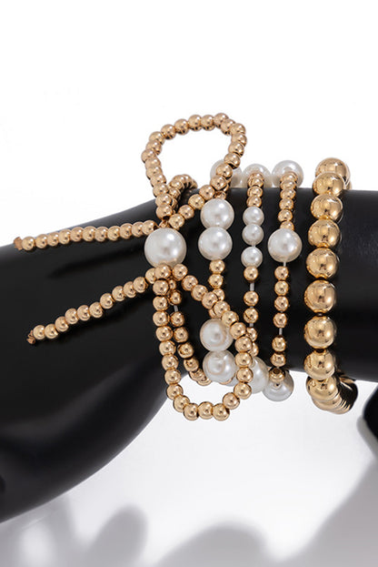 Gold Bow Knot Pearl Beaded Multi Layered Bracelet Set - Snoopy's Closet