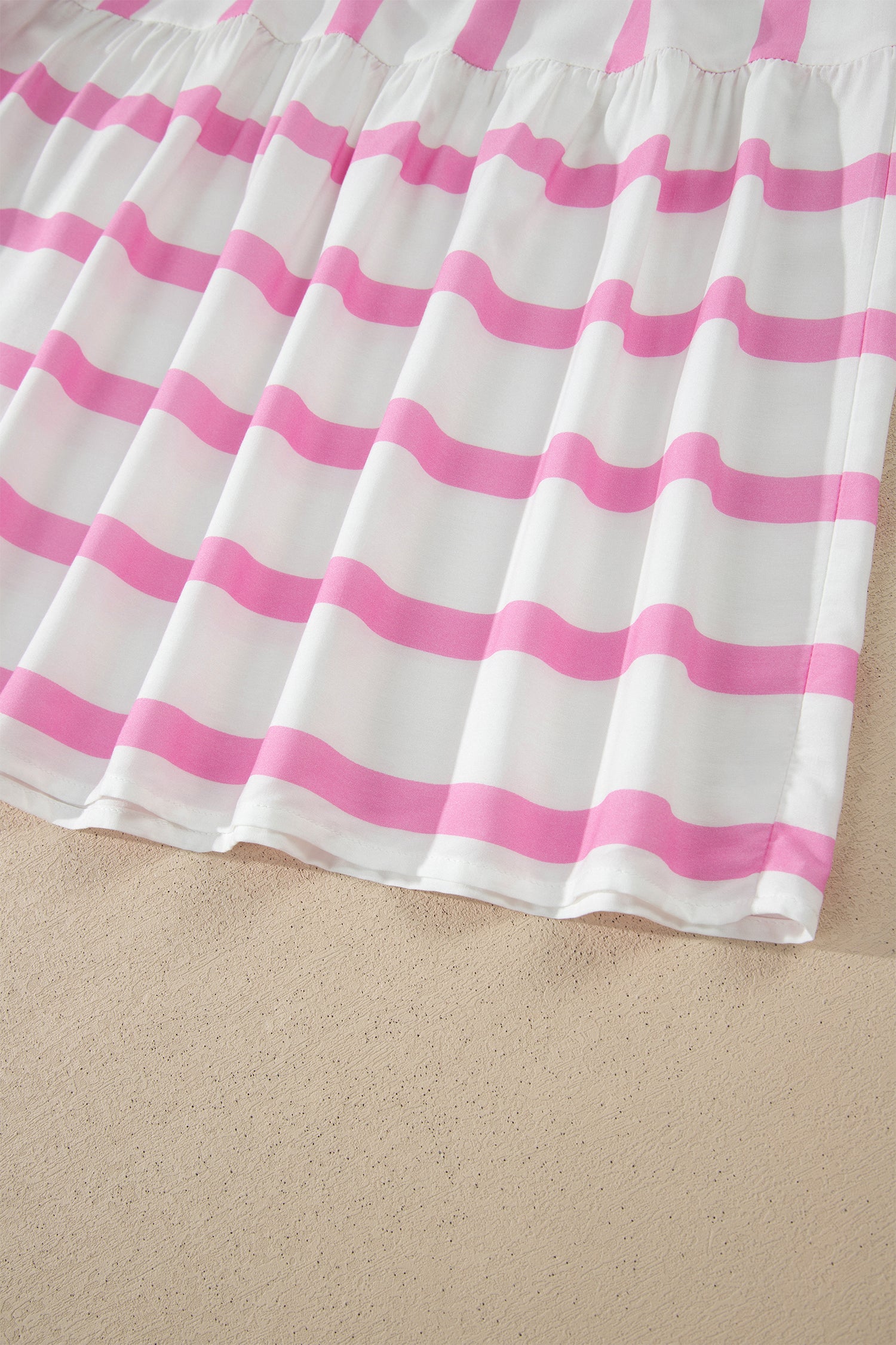 Pink Stripe Ricrac Trim Notched Neck Half Sleeve Vacation Dress - Snoopy's Closet