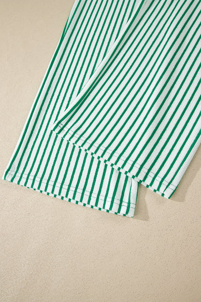 Sky Blue Stripe Crew Neck Tee Drawstring Waist Cropped Pants Set - Snoopy's Closet