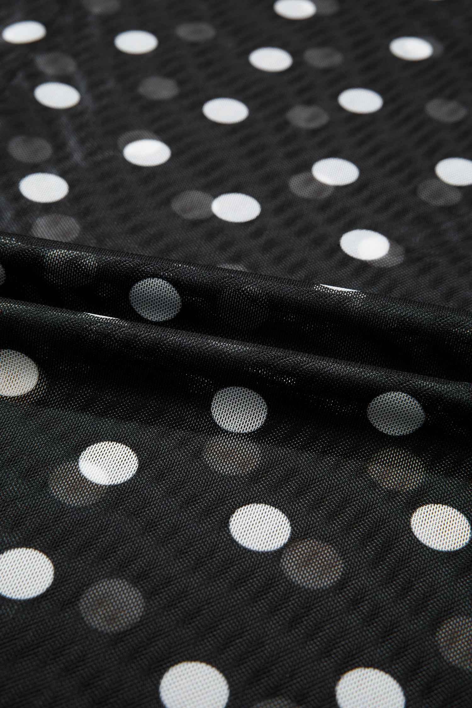 Black Polka Dot Printed High Neck Sheer Mesh Tee