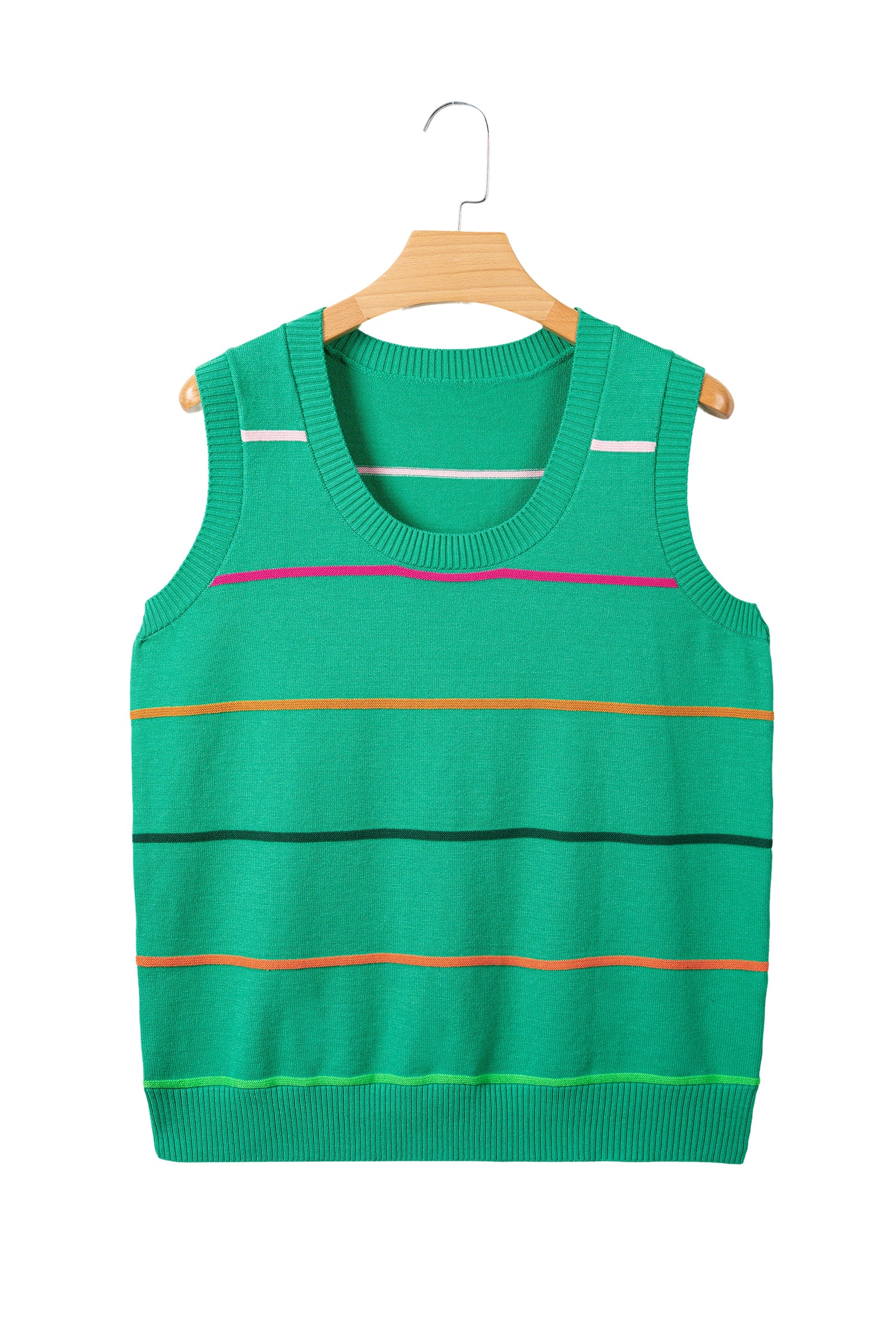 Green Stripe Round Neck Knitted Sweater Tank - Snoopy's Closet