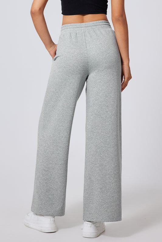Pantalones de chándal de pernera ancha, cintura alta con cordón y costuras grises