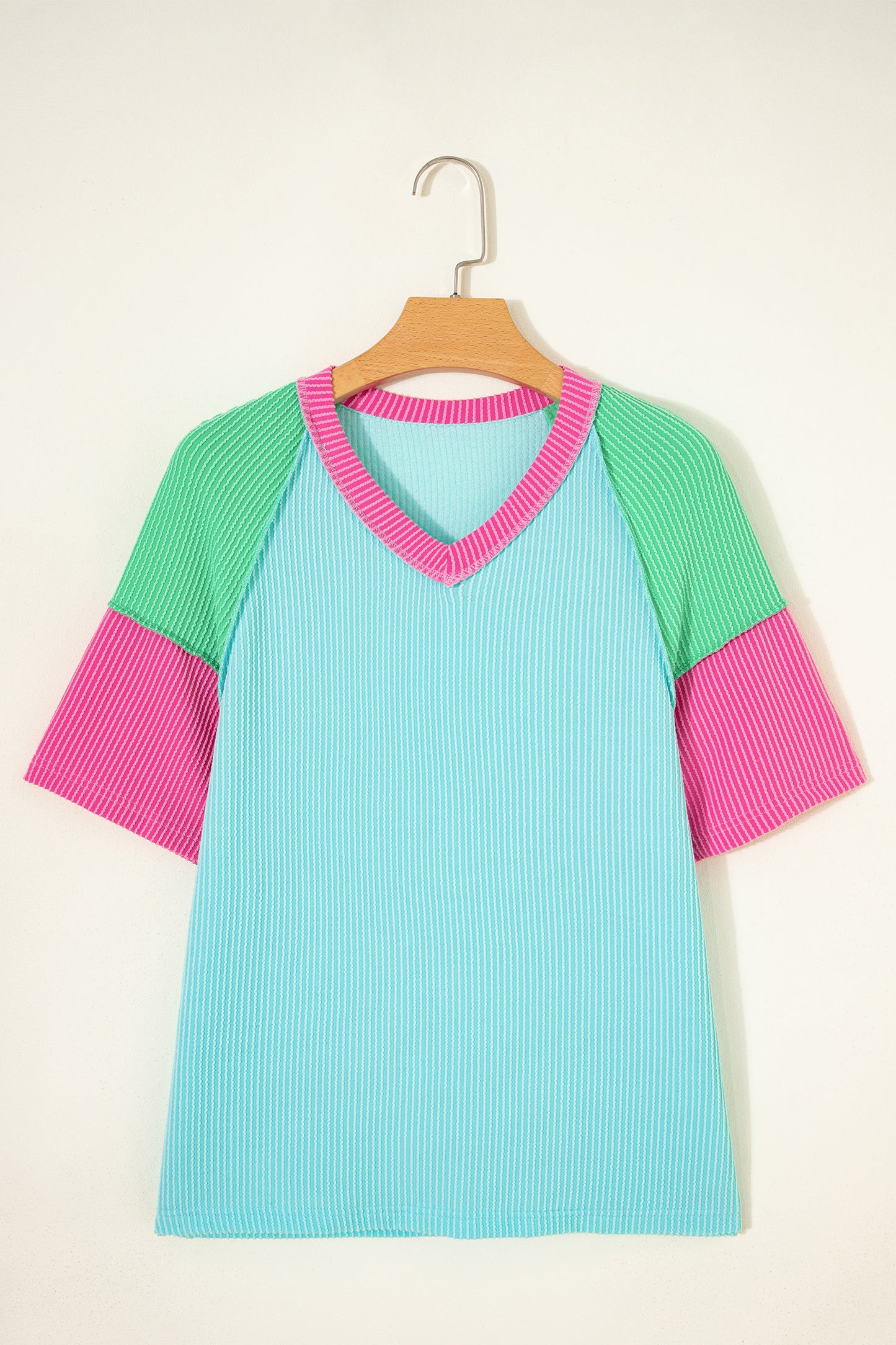 Camiseta Aruba de Canalé Retorcido con Bloques de Color