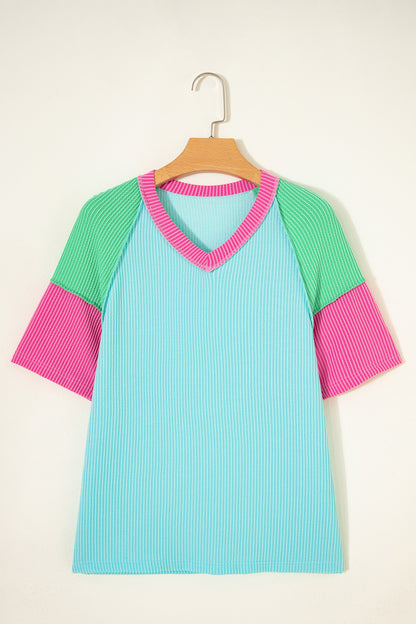 Camiseta Aruba de Canalé Retorcido con Bloques de Color