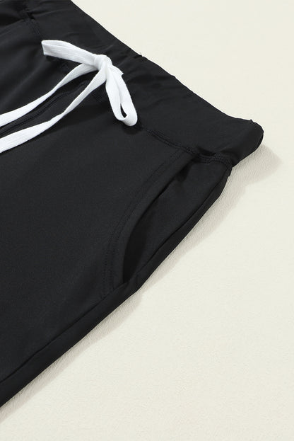 Black Drawstring Elastic Waistband Pocketed Joggers