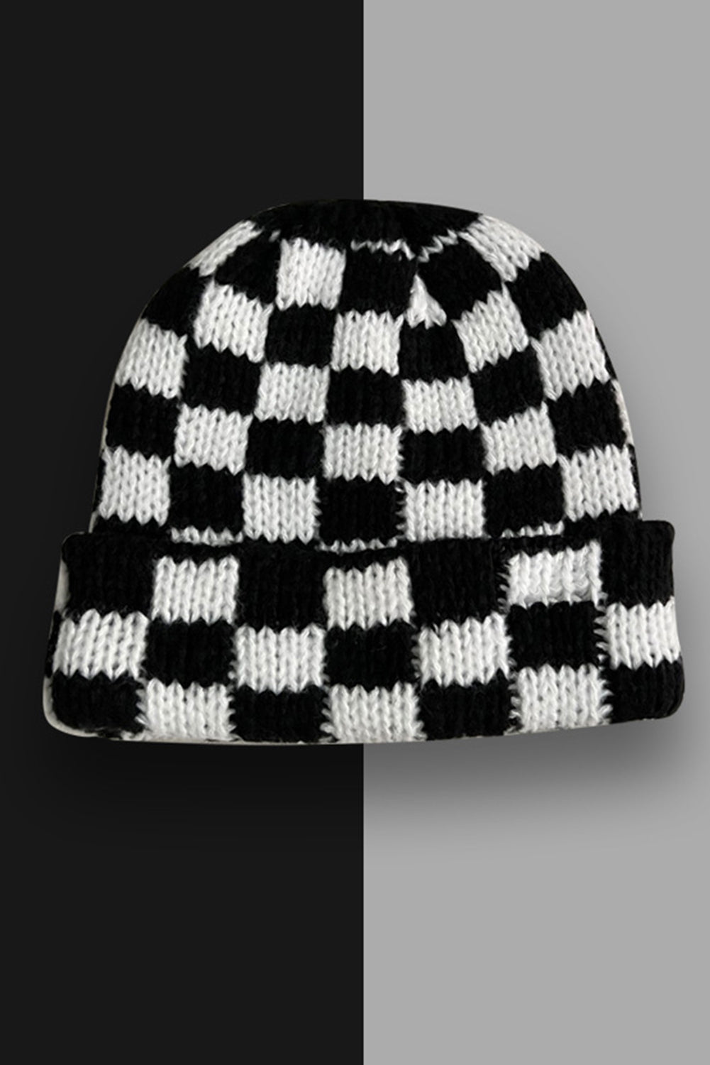 Gorro Beanie sin visera a cuadros de dos tonos negro