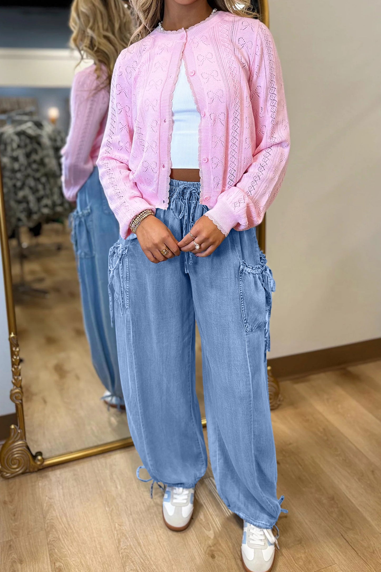 Pantalones holgados de mezclilla Beau Blue con cordón elástico en la cintura y bolsillos