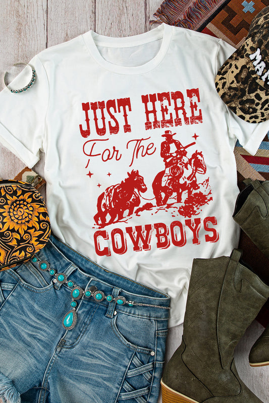 Camiseta de manga corta con puño y cuello redondo de JUST HERE For THE COWBOY en color blanco