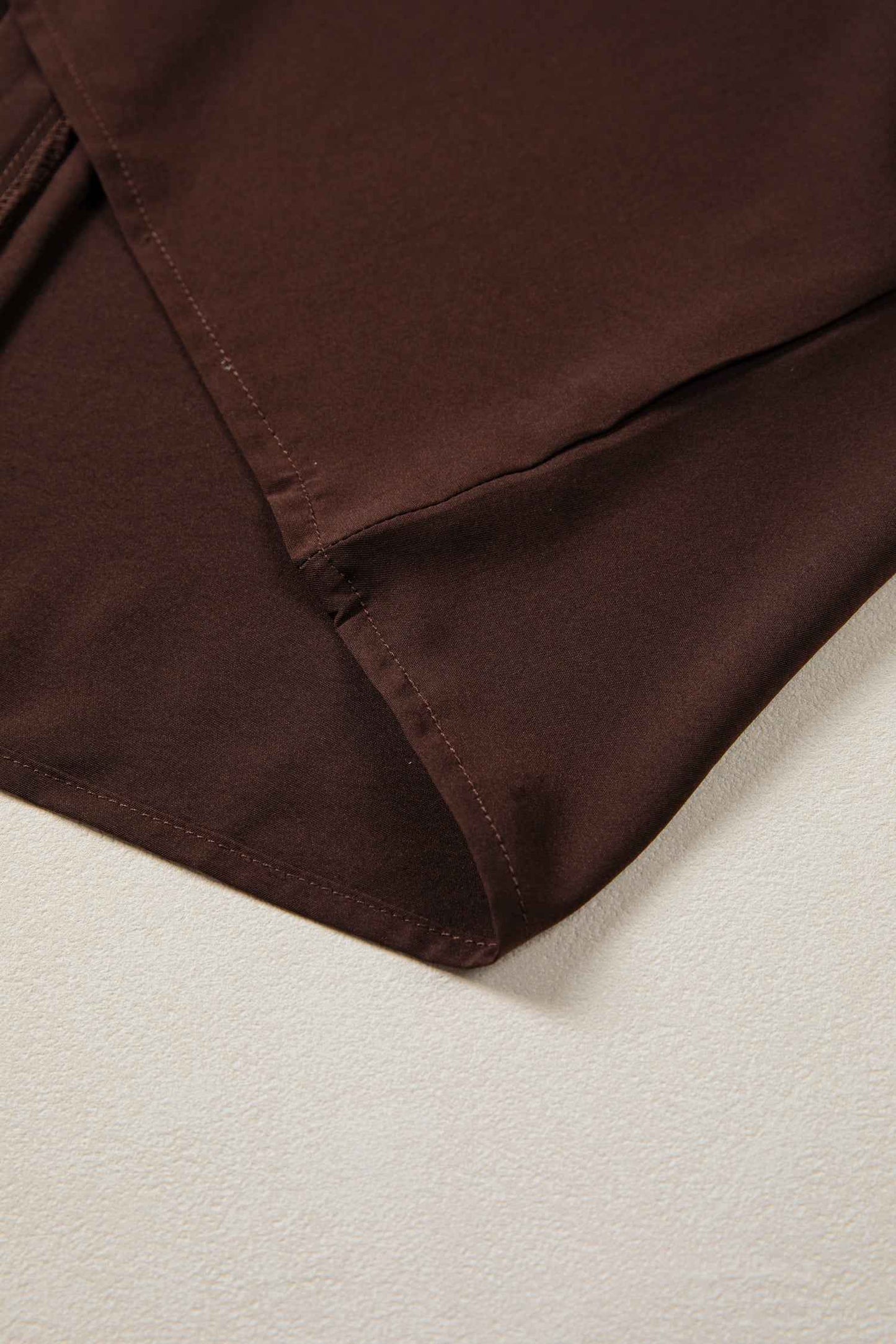 Coffee Shirt Collar Contrast Trim Button V Neck Short Sleeve Blouse