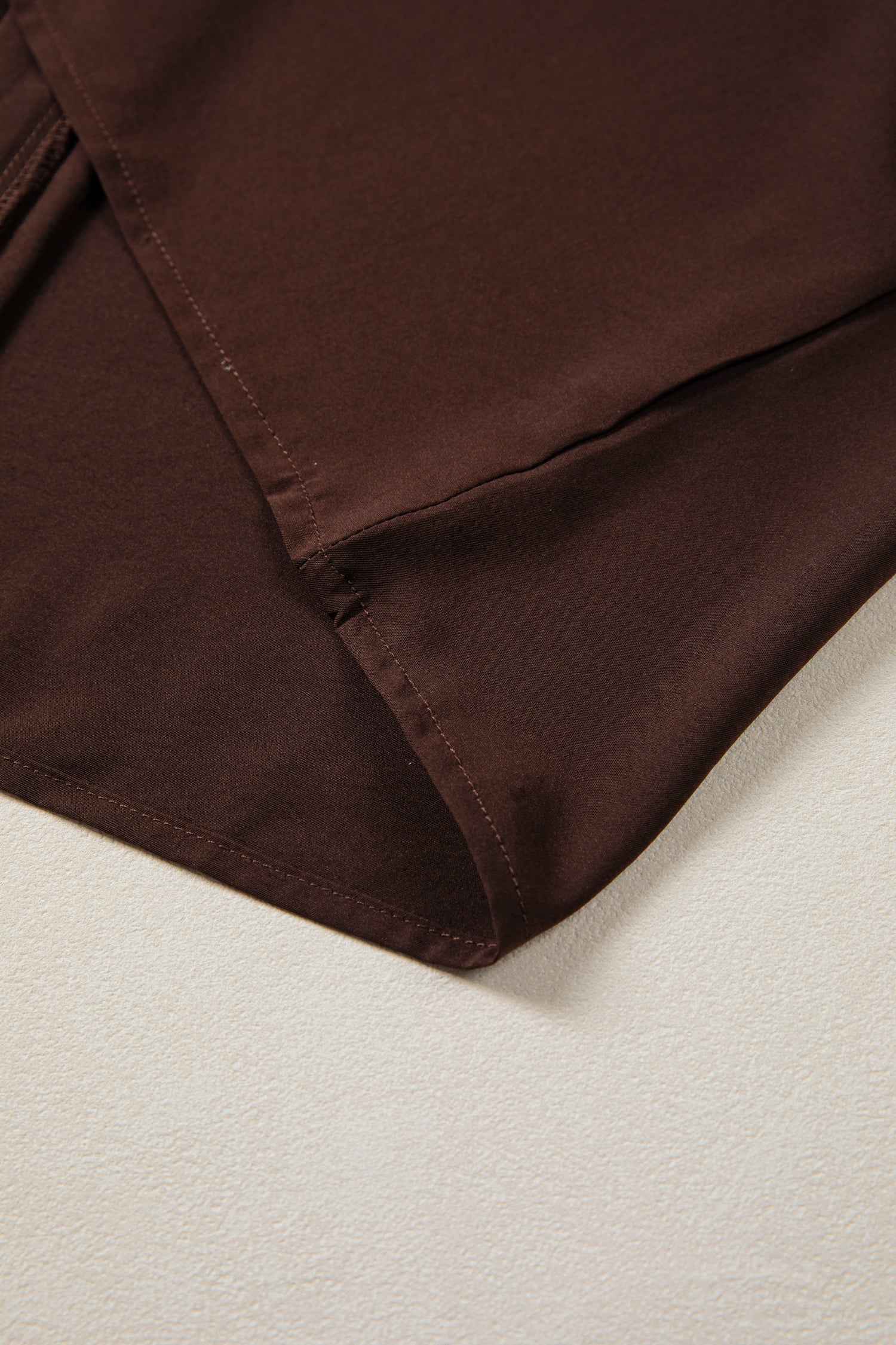 Coffee Shirt Collar Contrast Trim Button V Neck Short Sleeve Blouse
