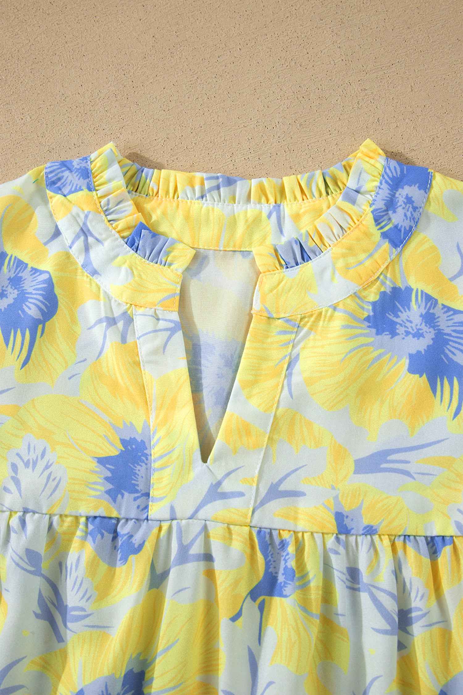 Green Short Bubble Sleeve Summer Floral Blouse