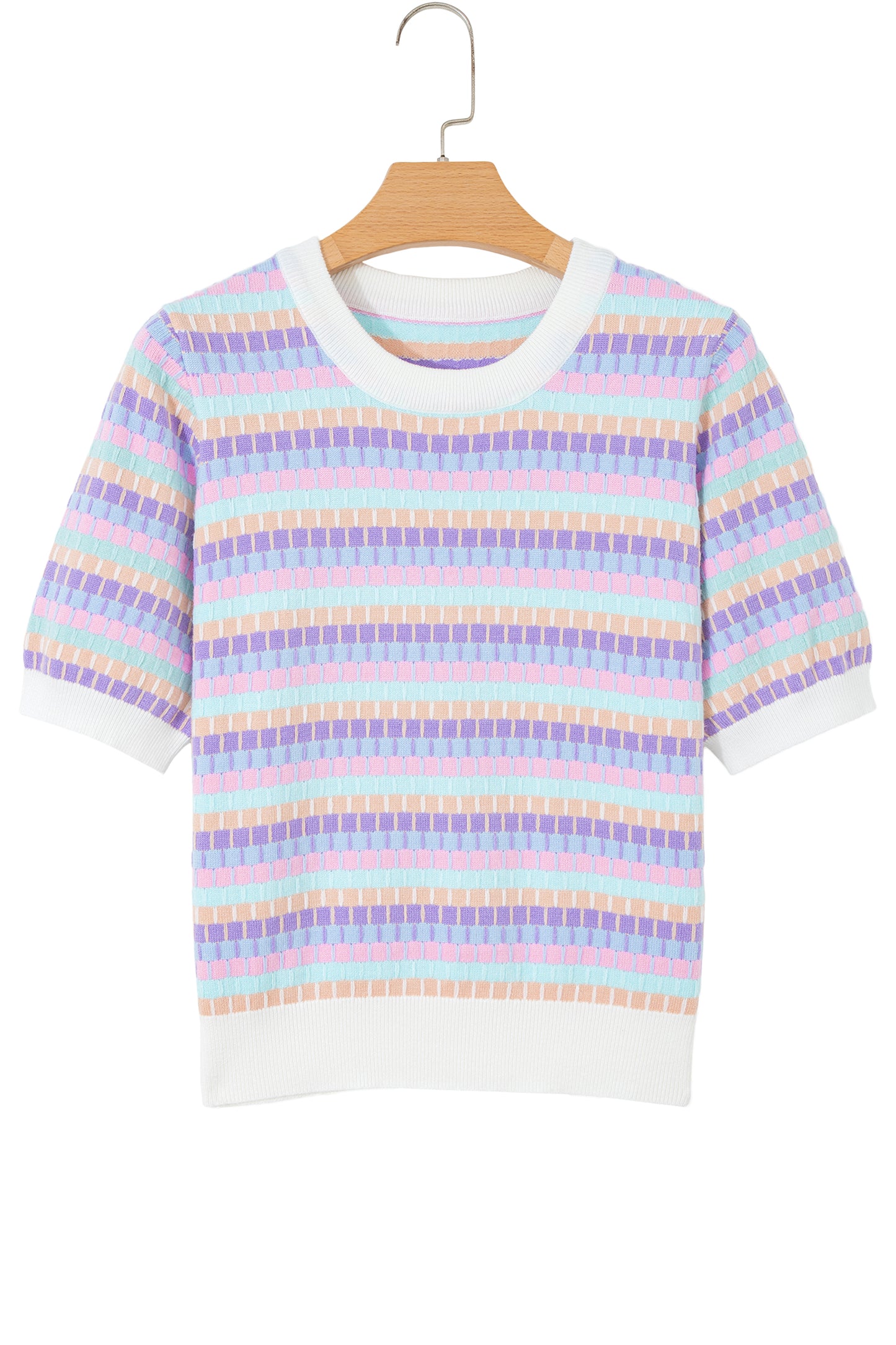 Orange Abstract Striped Knit Short Sleeve Sweater - Snoopy's Closet