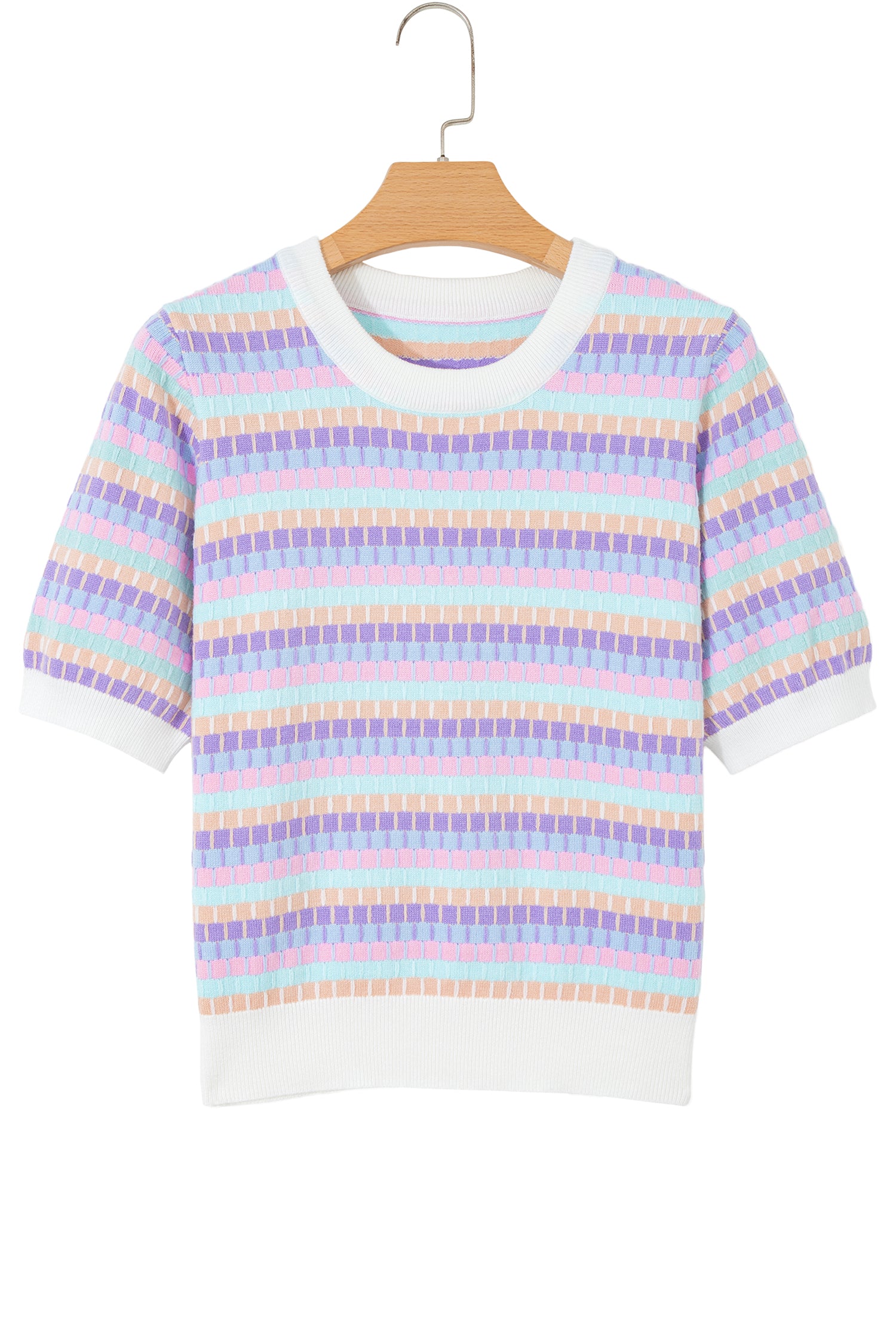 Orange Abstract Striped Knit Short Sleeve Sweater - Snoopy's Closet