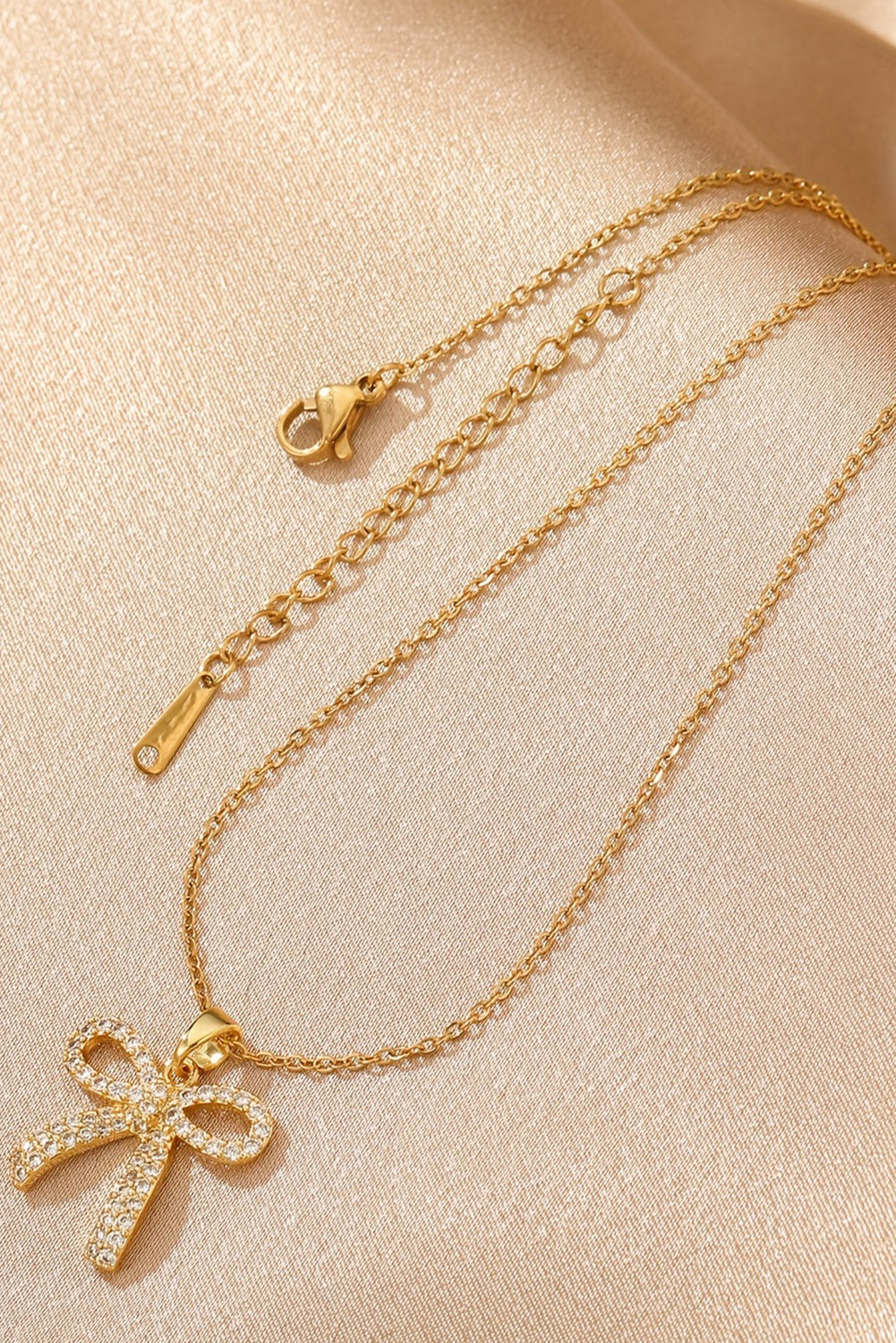 Gold Plated Rhinestone Bowknot Pendant Necklace - Snoopy's Closet