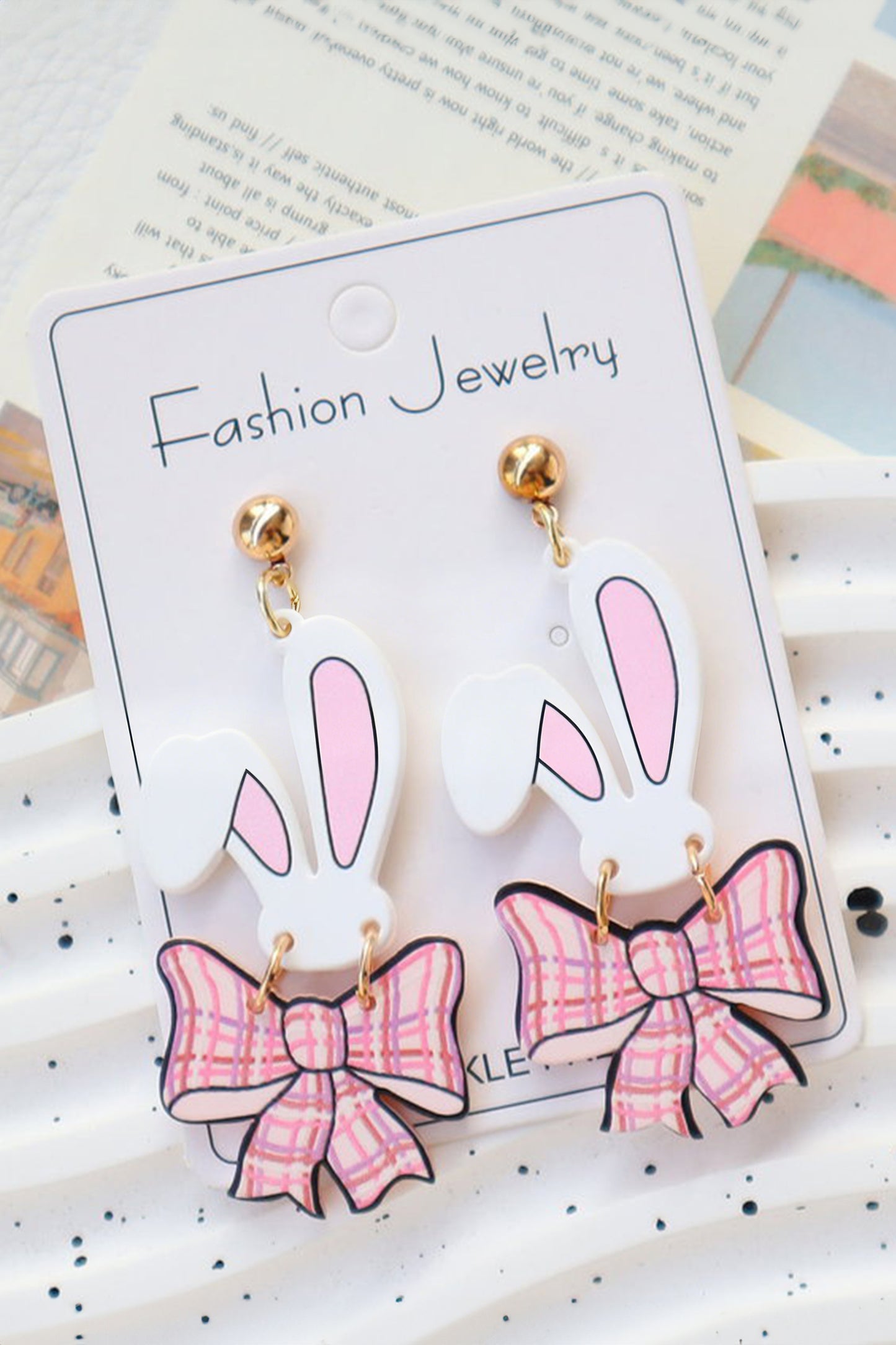 Pink Plaid Bow Easter Bunny Studded Earrings - Snoopy's Closet