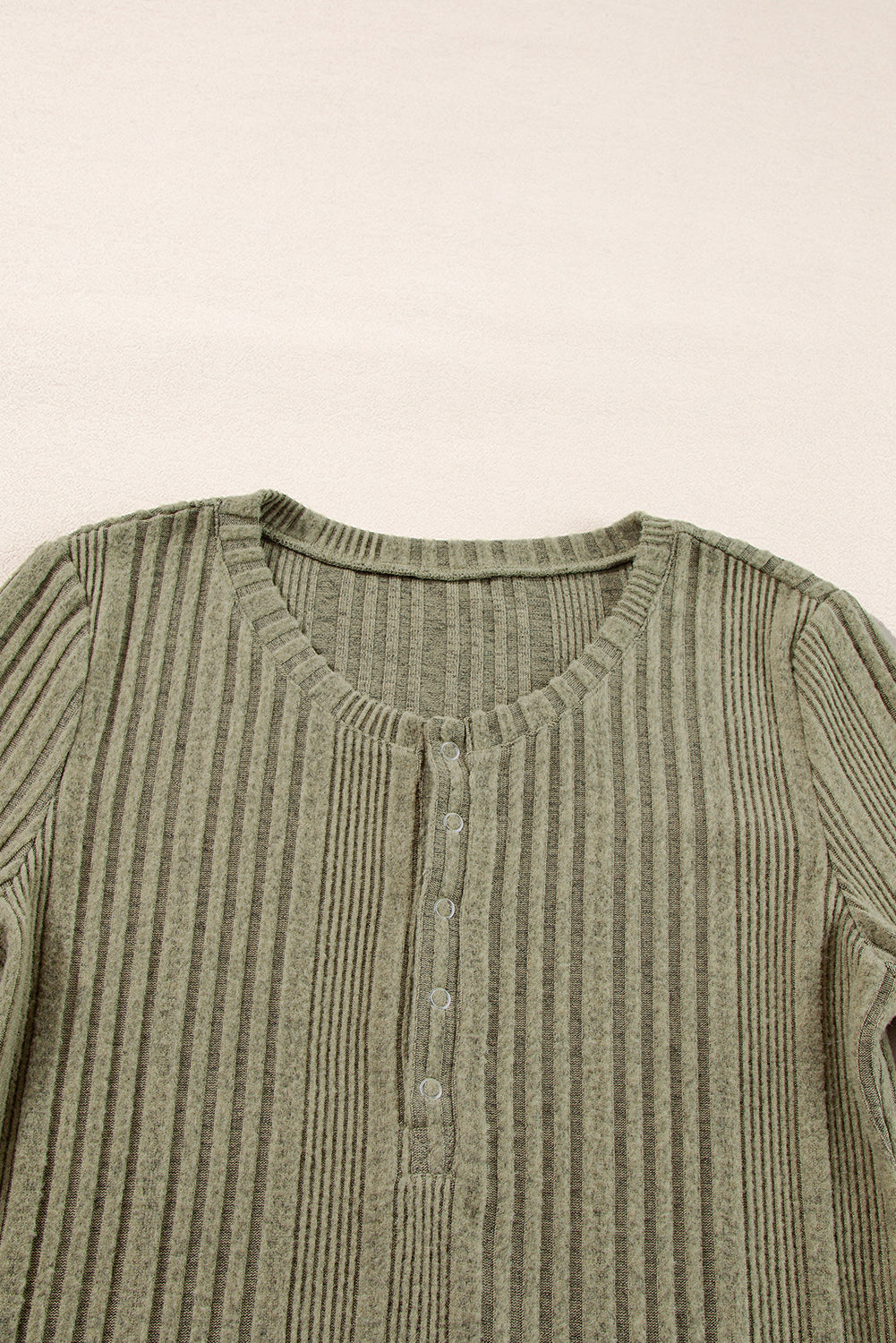 Jungle Green Ribbed Knit Half Button Slim Fit Blouse - Snoopy's Closet