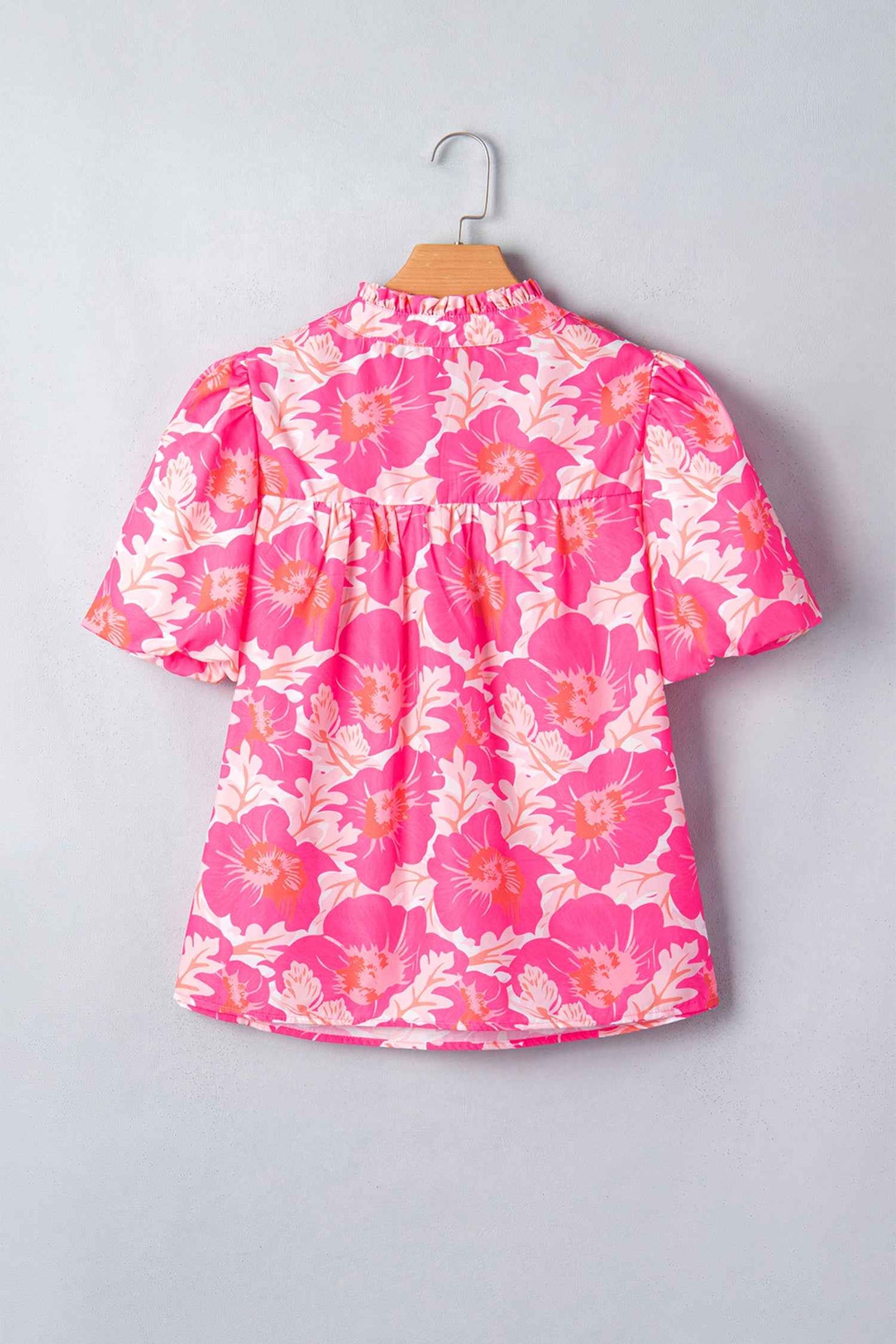 Green Short Bubble Sleeve Summer Floral Blouse