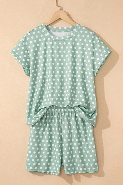 Conjunto corto estampado de lunares verdes