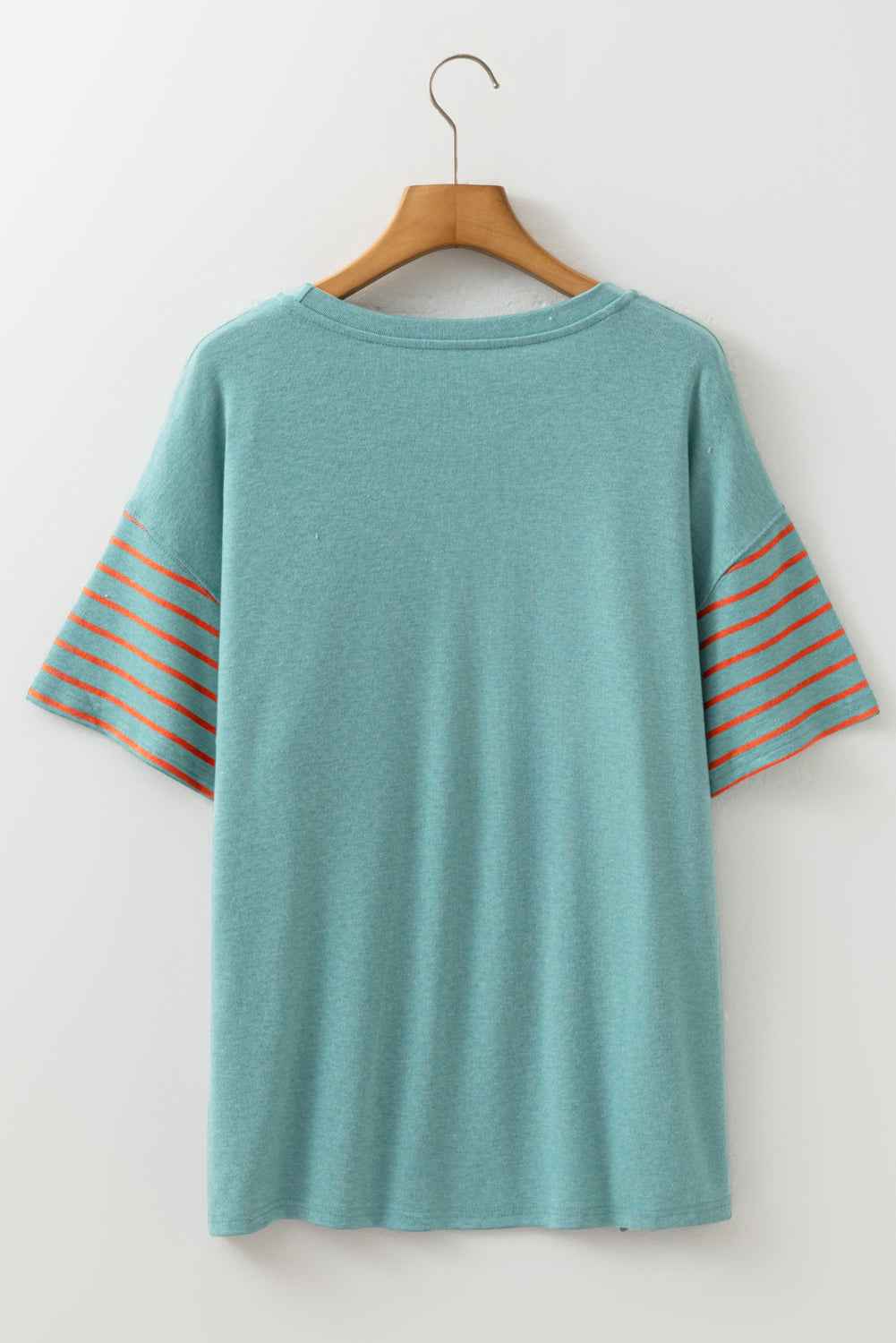 Tan Color Block Striped Detail Loose T Shirt