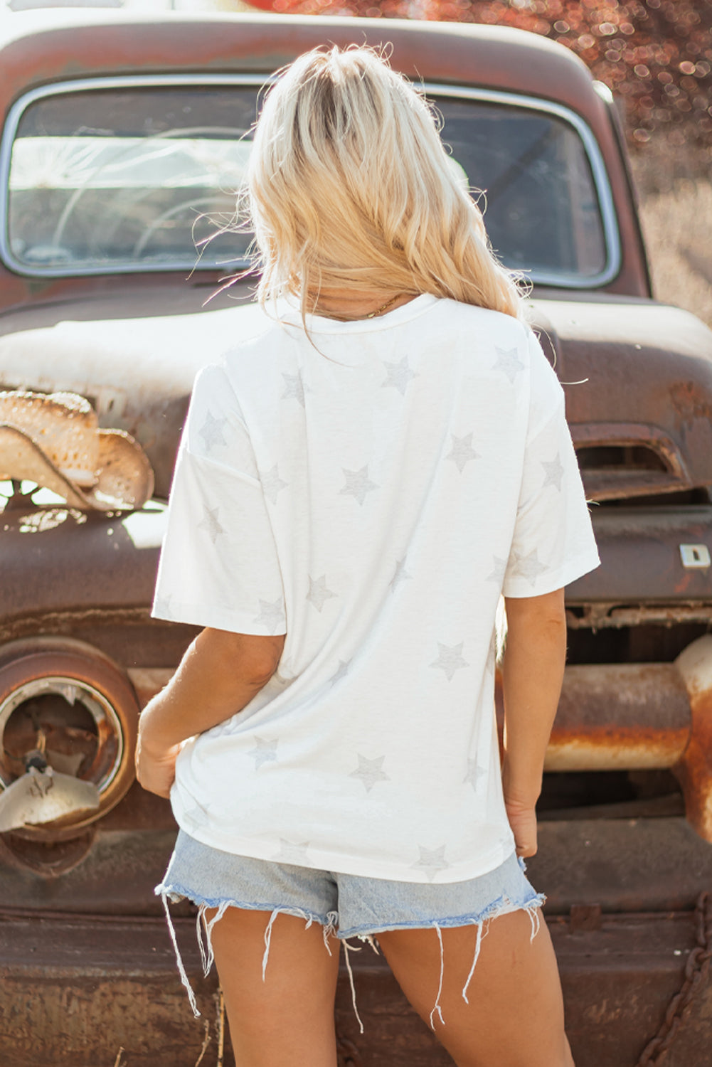 Khaki Patriotic Flag Bow Graphic Starry Round Neck T Shirt - Snoopy's Closet