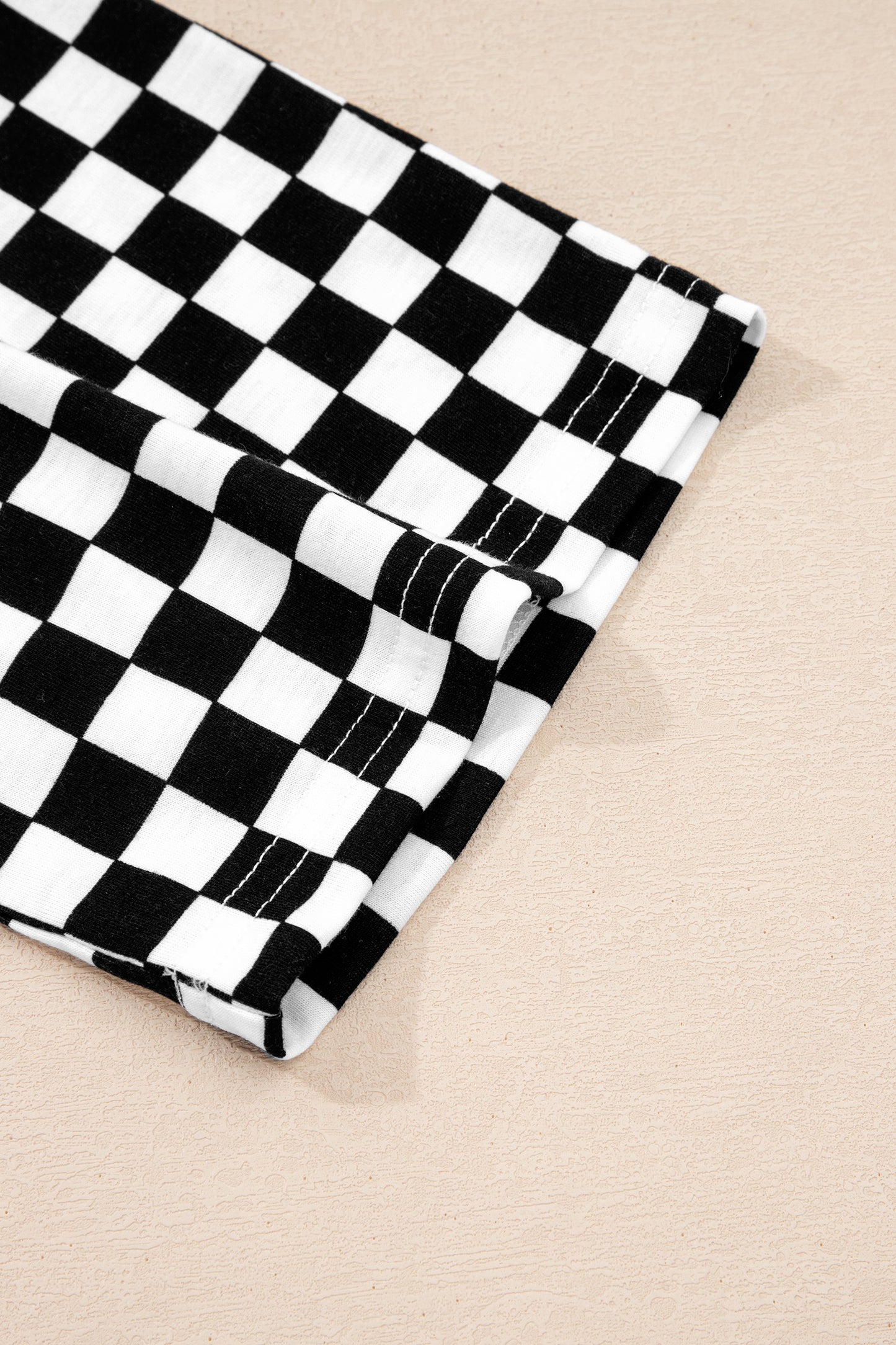 Khaki Checkered Print Half Sleeve Tee 2pcs Lounge Pant Set - Snoopy's Closet