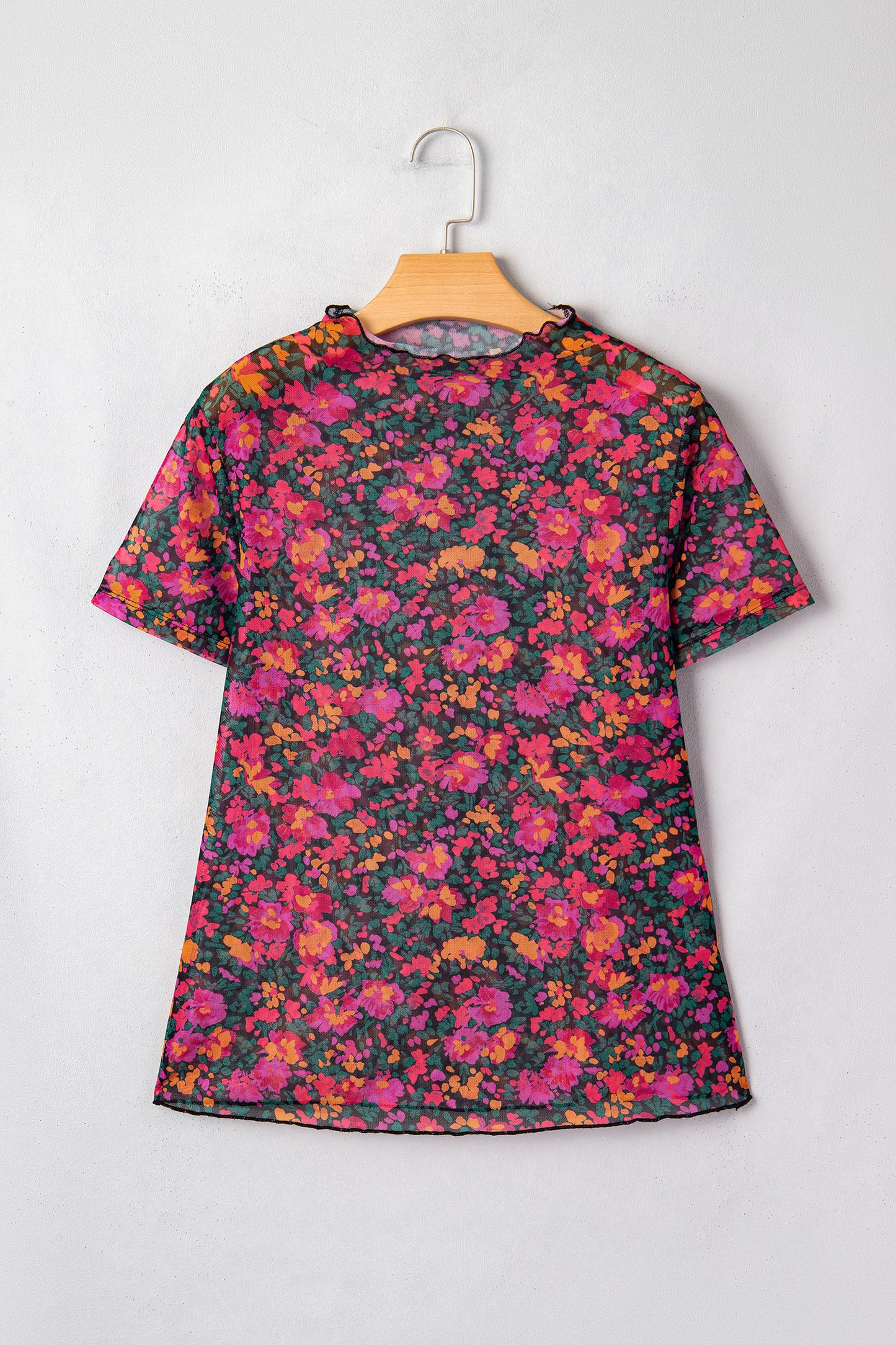 Rose Retro Floral Printed Mesh Short Sleeve Top - Snoopy's Closet