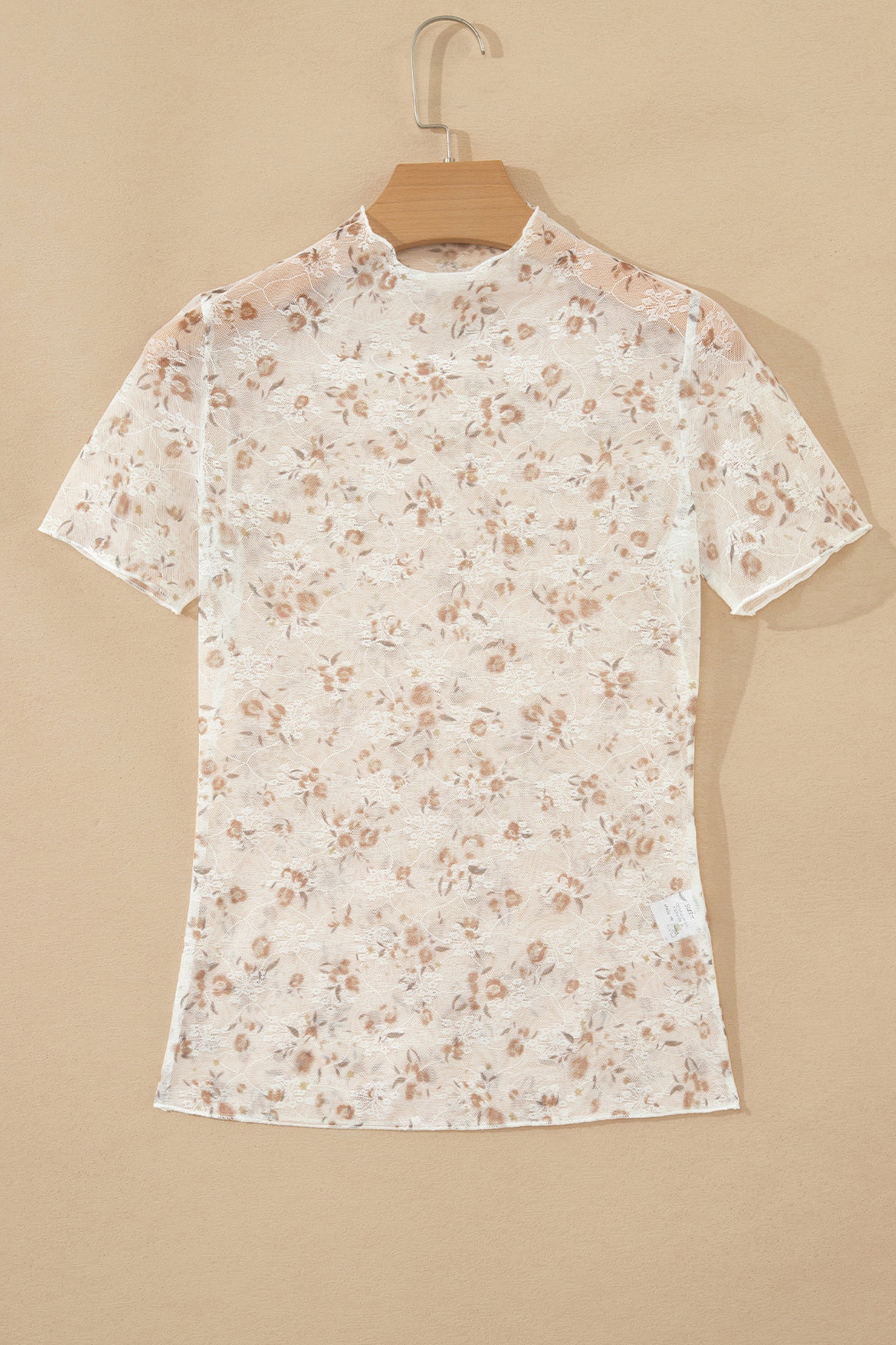 White Mock Neck Short Sleeve Floral Mesh Top - Snoopy's Closet