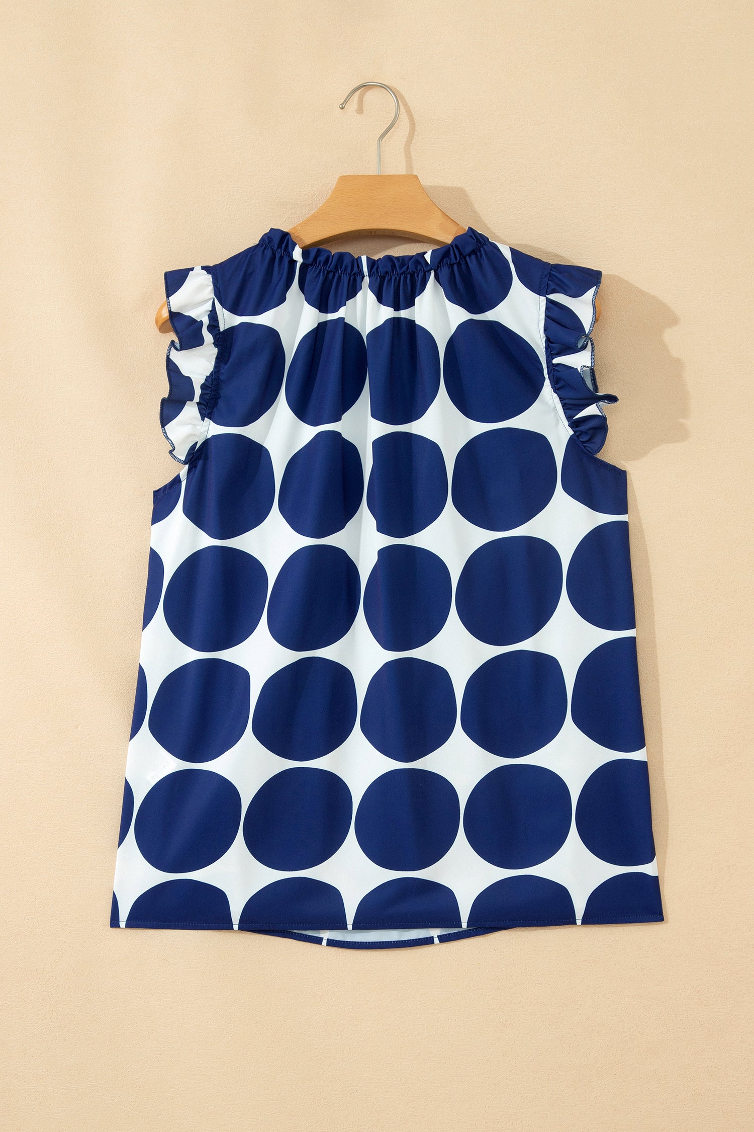 Blue Polka Dot Print Frilled Round Neck Shift Tank Top - Snoopy's Closet
