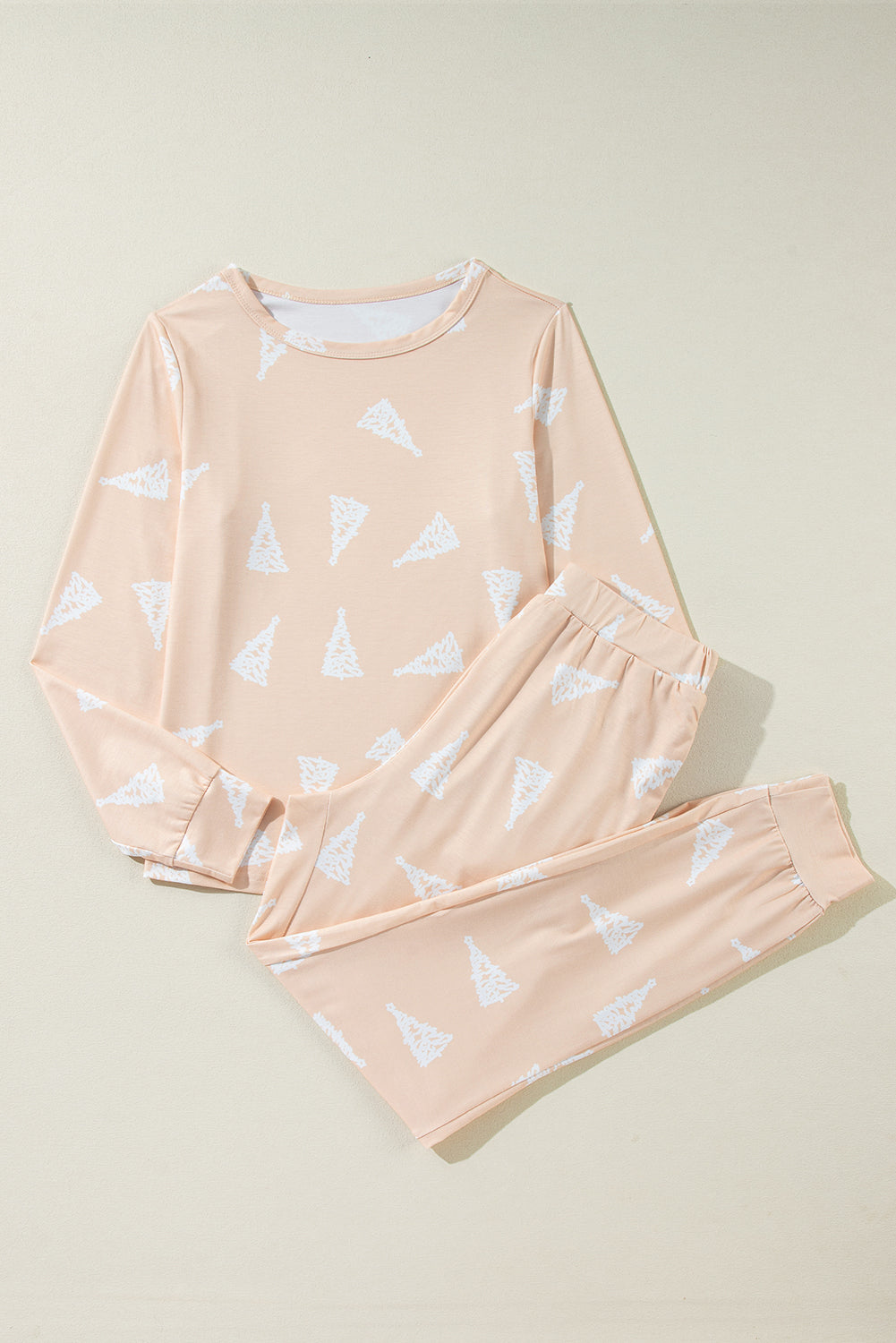 Apricot Christmas Tree Print Loose Fit Two Piece Pajama Set - Snoopy's Closet
