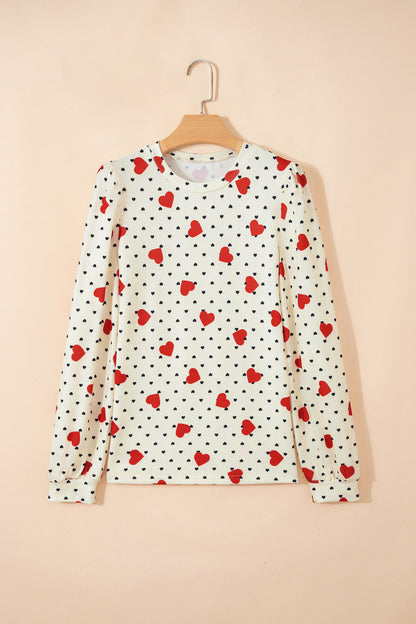 Beige Flower Heart Festive Valentine Blouse - Snoopy's Closet