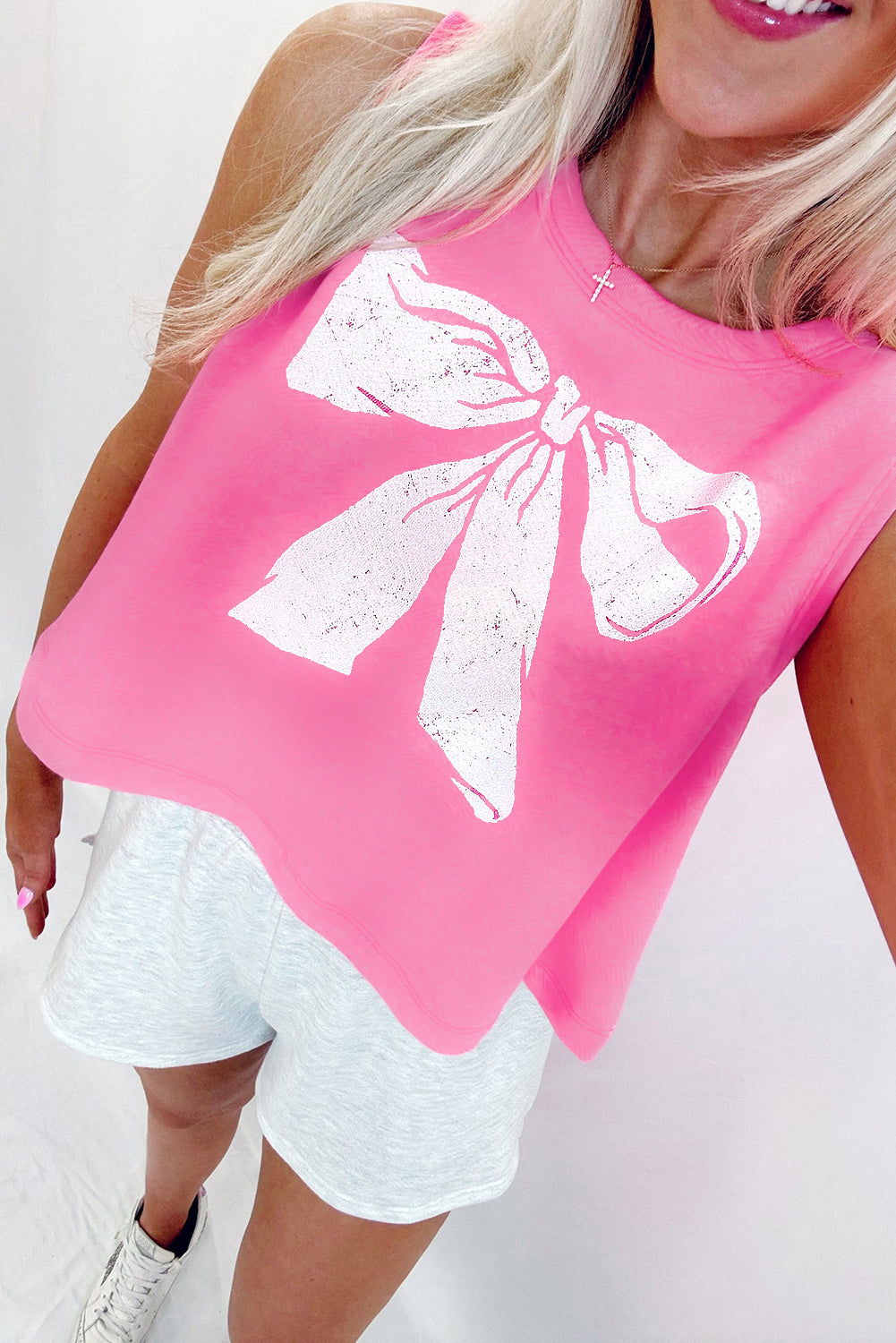 Sachet Pink Bow Print Boxy Fit Tank Top - Snoopy's Closet