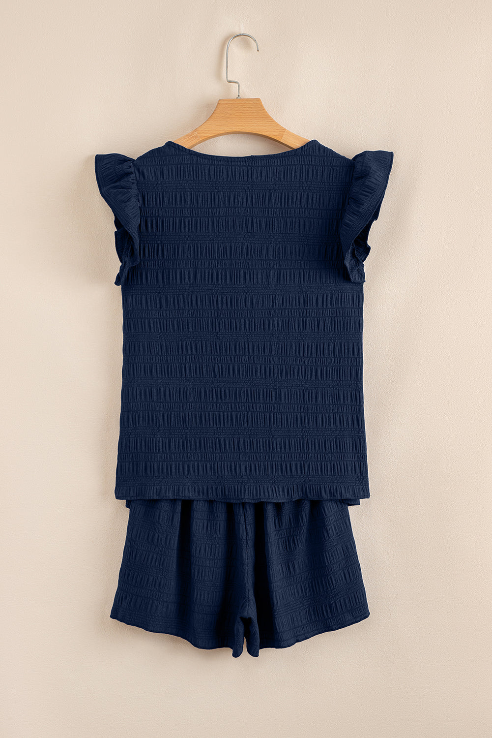 Dirty blue Textured Square Neck Top and Shirred High Waist Shorts Set - Snoopy's Closet