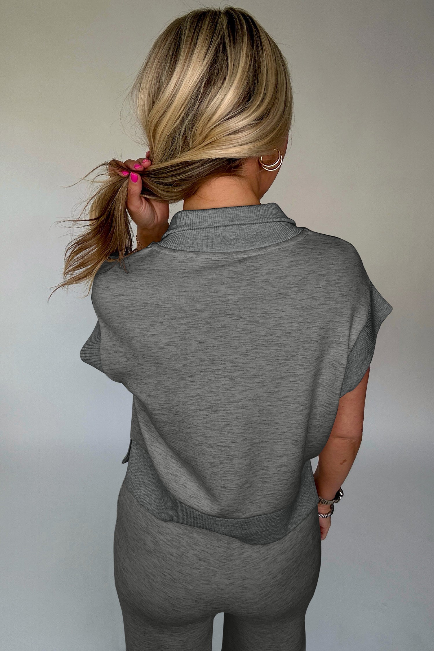 Gray Half Zip Polo Tee Casual Pant Set - Snoopy's Closet