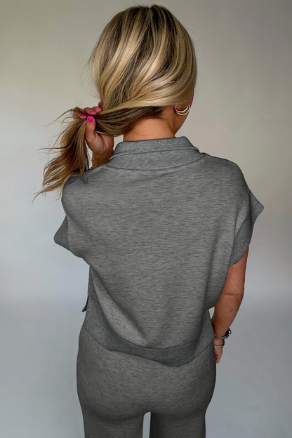 Gray Half Zip Polo Tee Casual Pant Set - Snoopy's Closet