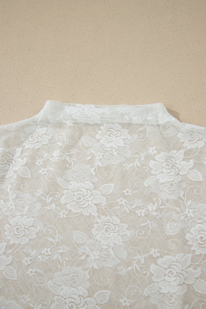 White Sheer Lace Round Neck T Shirt - Snoopy's Closet
