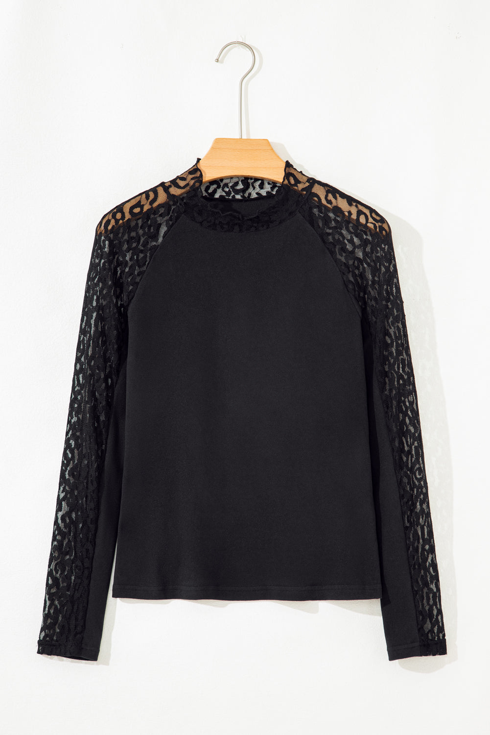 Black Leopard Mesh Patchwork Knit Long Sleeve Top - Snoopy's Closet