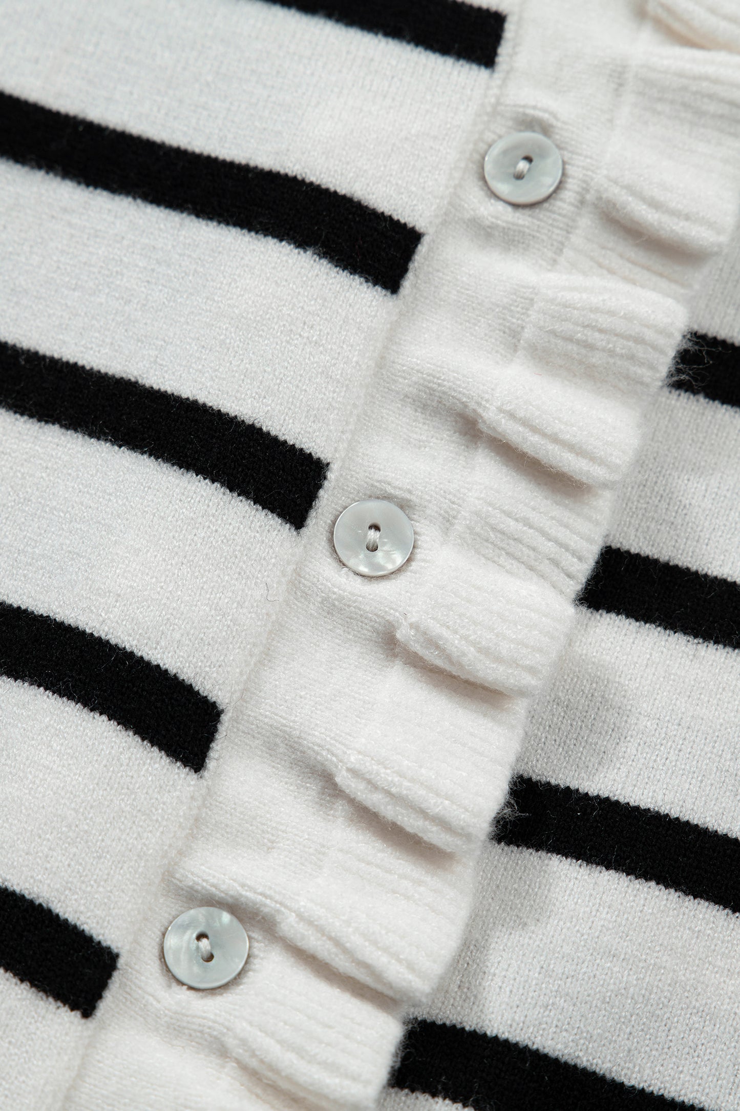 Beige Stripe Ruffle Trim Button Down Knit Short Sleeve Sweater Cardigan